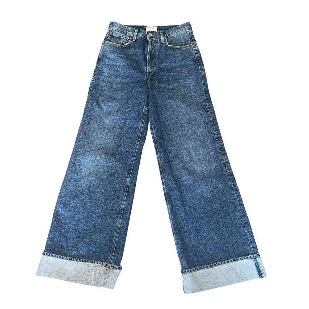 Agolde Wide Leg Flare Jeans in Classic Blue Denim